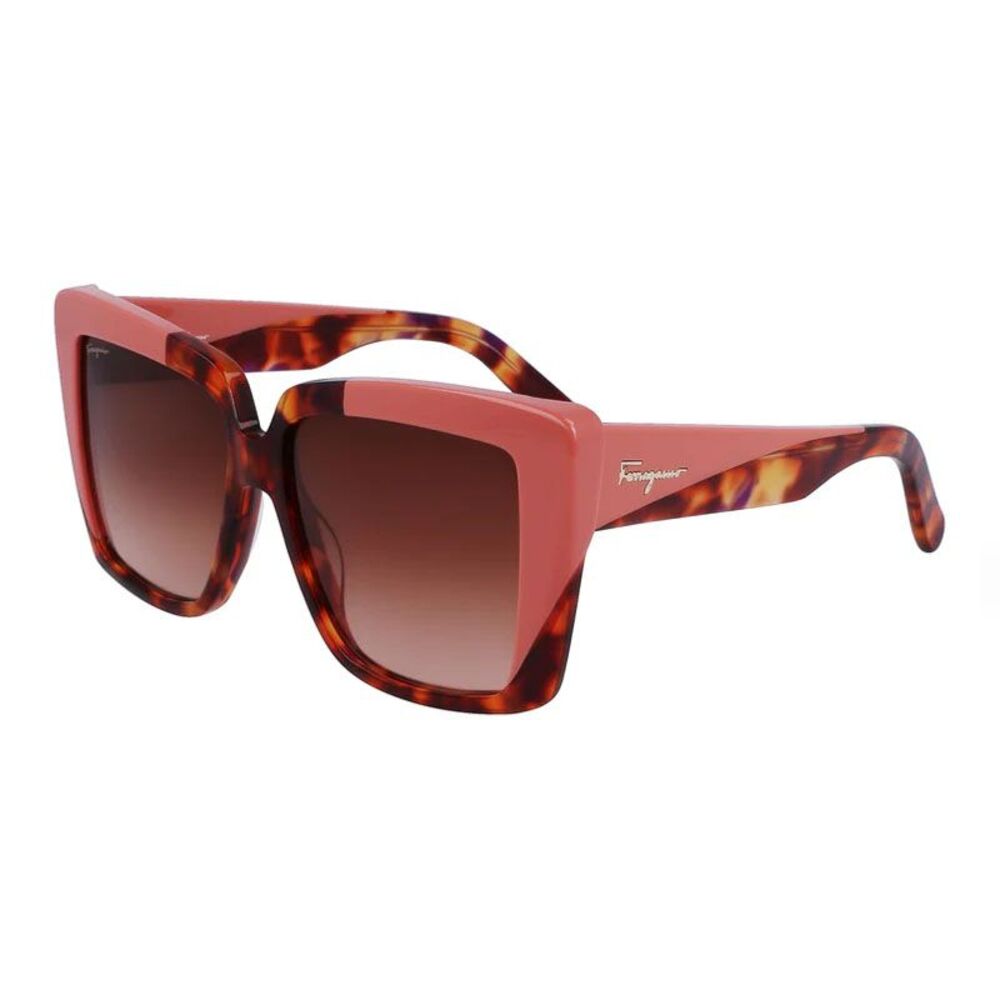 Salvatore Ferragamo Sunglasses Square Full Rim, Red Havana/Rose Frame and Brown